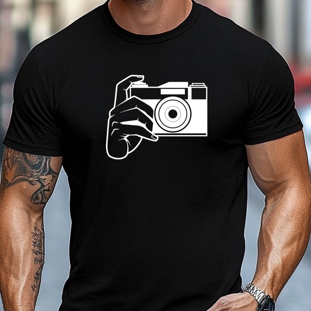 Men'S T-Shirt, Easygoing And Casual, Easy And Clean, Featuring a Summer Short-Sleeve Round-Neck Design with a Camera Graphic, Plus Size