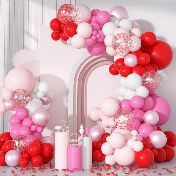 Red and Pink Balloons Arch Garland Kit, Rose Red Latex Confetti Balloon for Birthday Wedding Engagement Party Decorations