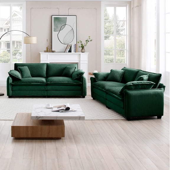 Modern Living Room Sofa Two-Piece Set, Suitable for Living room and Bedroom Sofa Set, Consists of two pieces of 2 Seater Sofa,Green
