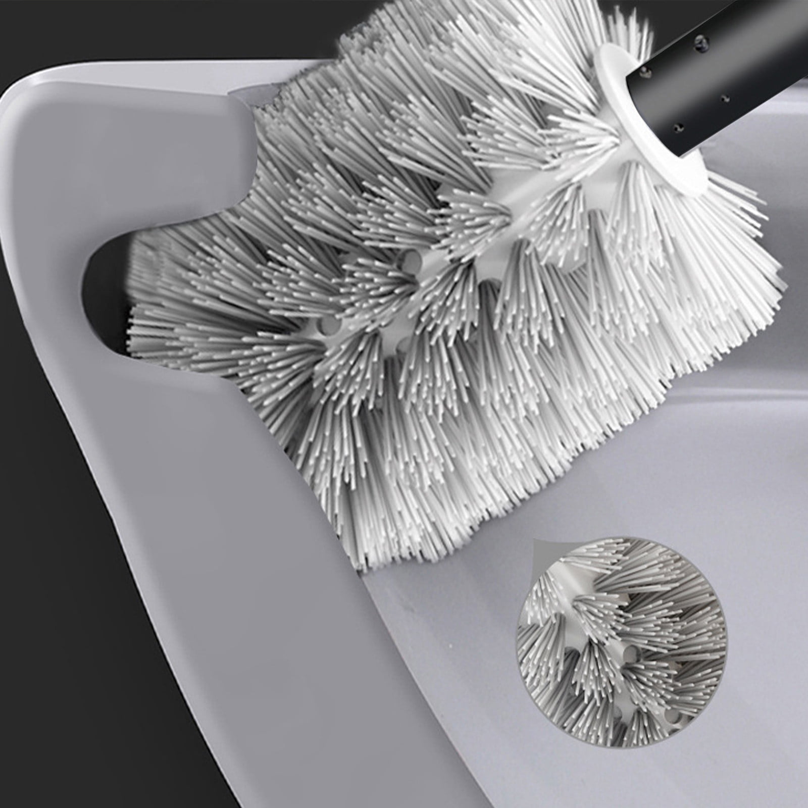 JilgTeok 3 Packs Toilet Brush and Holder Set with Stainless Steel Heavy Duty Base Modern Compact Toilet Cleaner Brush with Long Handle Bristles for Bathroom Toilet Deep Cleaning