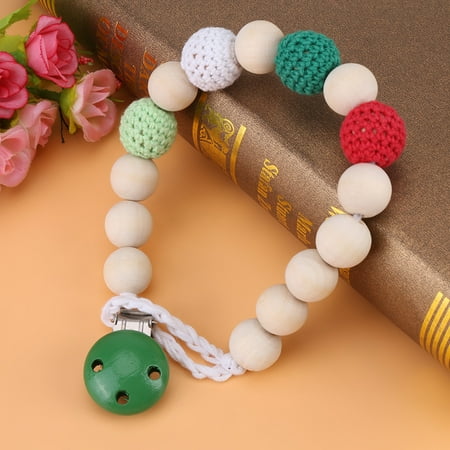 Yosoo Infant Pacifier Soother Holder Crochet Wooden Beads Chain Metal Clip Baby Shower Feeding Toy, Pacifier Strap, Pacifier Clip Chain