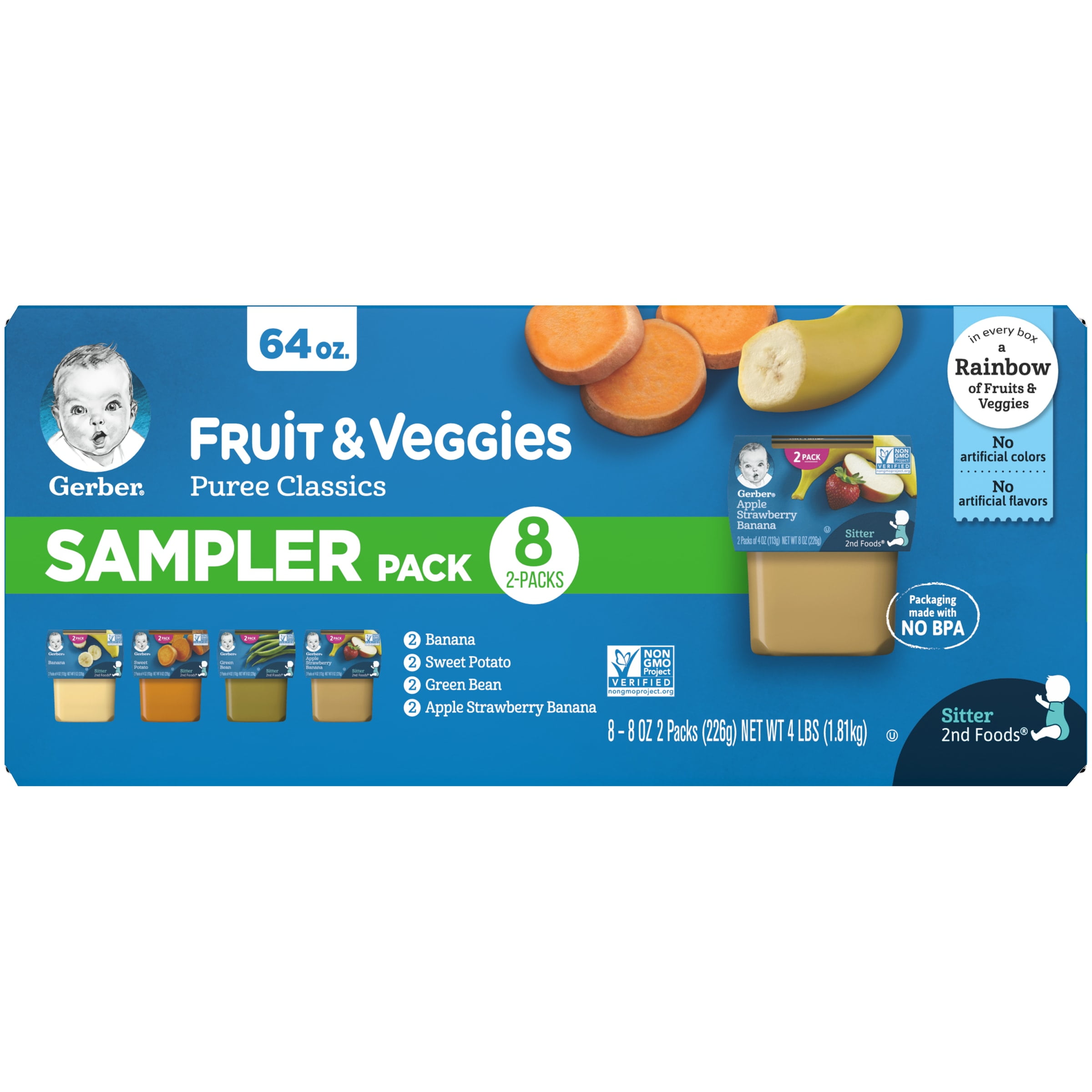 Gerber 2nd Foods Fruit & Veggies Puree Classics Baby Food, Variety Pack ...