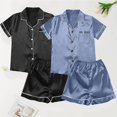 thumbnail image 4 of Women's Pajama Sets Short Sleeve Sleepwear Loungewear Satin Pyjamas 4 Piece Pyjamas And Shorts Set Sets Leisure Suit Plus Size Womens Clothing, 4 of 4