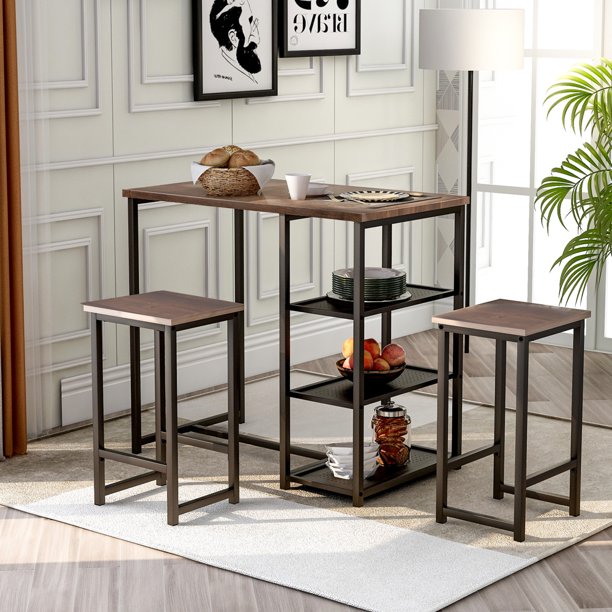 Metal Pub Table Set : Wooden Industrial Metal Bar Stools And Table Set Breakfast Kitchen Bistro Cafe Ebay : Costway 3 piece bar table set pub table and 2 stools counter kitchen dining set white\brown.