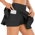 thumbnail image 4 of QLEICOM Women's Fake Two-piece Yoga Shorts High Waist Hip Stretch Fitness Athletic Shorts Workout Running Shorts Gym Yoga Tennis Skirt with Deep Pockets Black S, US Size 4, 4 of 4