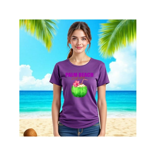 Playera Blusa De Palm Beach Surf Club – Vibra Tropical con Sabor a Coco Color Morado Talla Grande Marca Emil SaEs