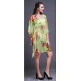thumbnail image 4 of Bimba Light Yellow Floral Tropical Leaves & Womens Short Beach Kaftan Beachwear Bikini Coverup Midi Dress-S-L, 4 of 5