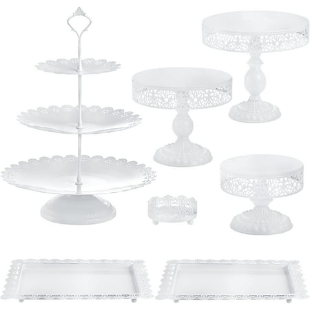 

Set of 7 White Cake Stand Decorative Dessert Display Set Metal Cake Stand Set for Dessert Table Birthday Party Wedding Afternoon Tea Festival