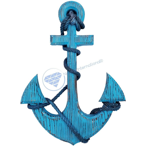 Nagina International Nautuical Pine Wood Home Decor Anchor - Pirate Decorative Wall Hanging Gift (24 Inches, Rustic Ocean Blue)