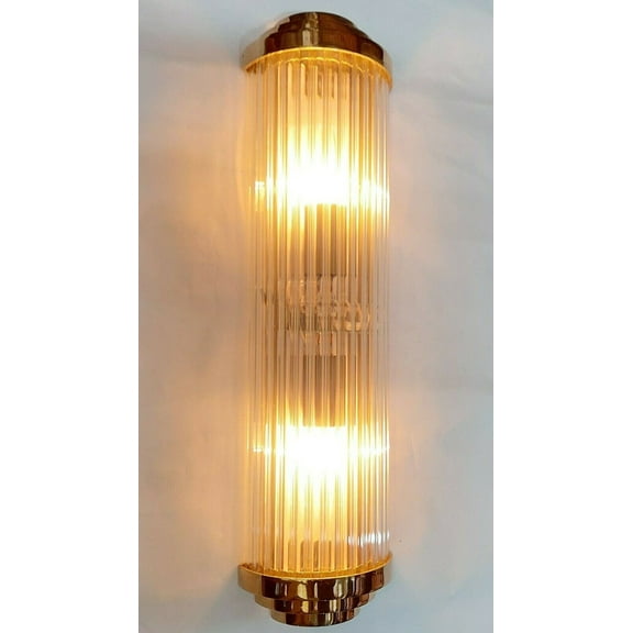 Vintage Old Antique Art Deco Brass & Glass Rod Ship Light Wall Sconce Lamp