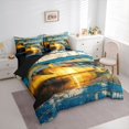 thumbnail image 2 of Manfei Farmhouse Bass Fish Queen Bedding, Western Lodge Cabin Bedding Comforter Set Queen, Golden Blue, Black Reversible, 7 Pieces, 2 of 6