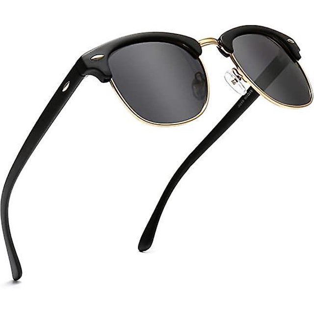 cornice Nera/ Lente Grigia Polarizzata Retro Round Semi-sans Monture Lunettes De Soleil Polarises Protection Uv Pour Hommes/femmes