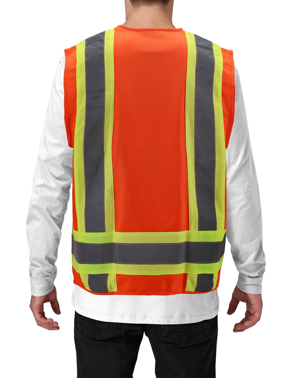 Men's Class 2 Type R Safety High Visibility Zipper Reflective Neon Work Vest (Orange, M)