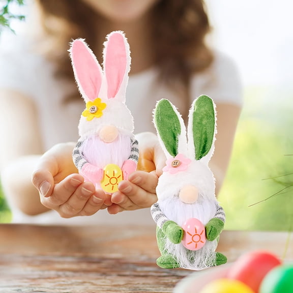 Easter Gnome Plush Elf Decorations, Handmade Gnome Bunny Faceless Doll Easter Ornaments, Dwarf Doll with Long Ears and Easter Egg, Spring Home Decor Gifts for Women Men, Pink