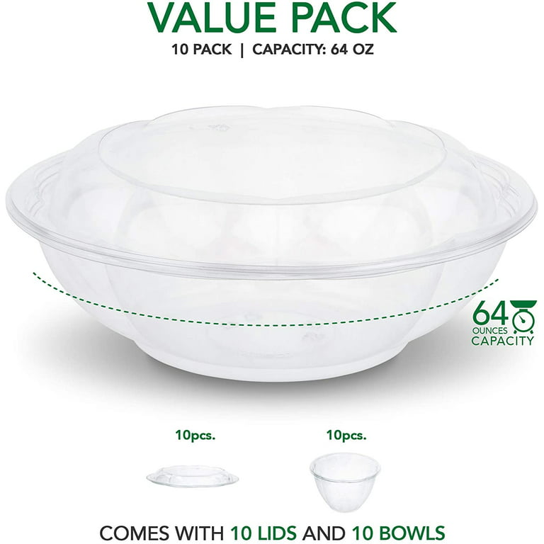 Klickpick Home 10 Inch Plastic Bowls Set of 6-64 ounce (2 Liter) Capacity  Extra Large Cereal Salad Serving Mixing Bowl Microwave Dishwasher Safe Soup