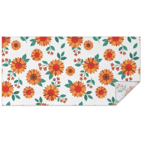 Sunflower and Bud White Pattern Rectangle Tablecloth 60"x120", Waterproof Polyester Wipeable Spillproof Table Cover for Dining Camping Indoor and Outdoor Use