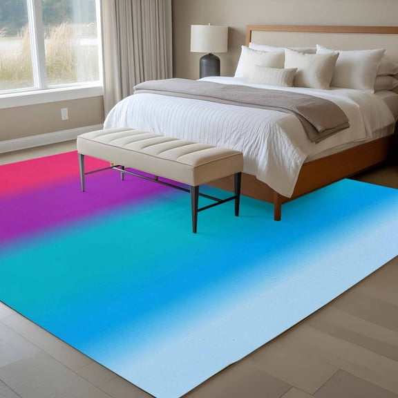 Gradient Art 6x9 Rug for Dining Room Table and Chair Setup, Modern Pink Purple Teal Blue Color Stripes Ombre Low Pile Washable Non Slip Rectangle Area Rug