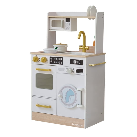 Teamson Kids Little Chef Lake Tahoe Wooden Play Kitchen with Washing Machine, Oven, Microwave & Storage, White