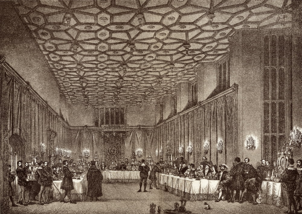 Cardinal Wolsey Entertaining The French Ambassadors In Hampton Court Palace From History Of Hampton Court Palace In Tudor Times By Ernest Law Published London 1885 Canvas Art - Ken Welsh Design Pics