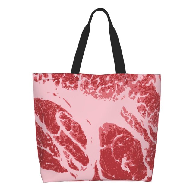 Fotbe Striped Meat Bolsa Tote Estética de Lona con Estampado para Mujer - Bolsa Reutilizable de Hombro Casual para Vacaciones, Compras, Trabajo y Gimnasio