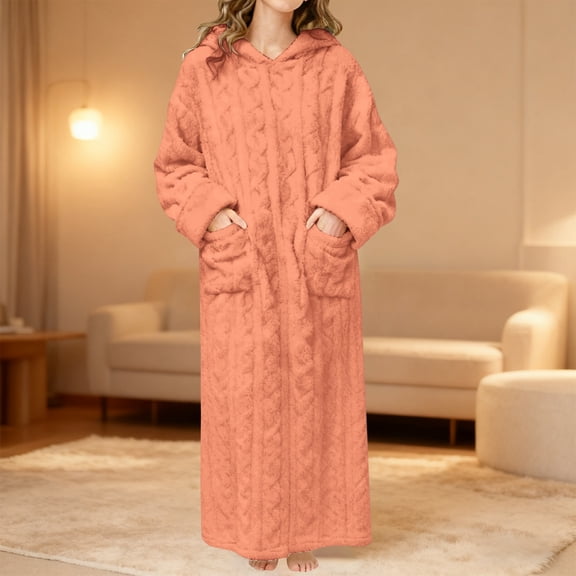 Nightgown for Women Long Sleeve Hooded House Coat Women Winter Nightgowns Womens Robes Long Flannel Nightgown