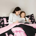 thumbnail image 5 of Feelyou Kawaii Monogrammed L Bedding Comforter Set for Teen, Black Pink Bow-tie Twin Comforter Sets, Cartoon Princess Bow Reversible Bedding Set, Microfiber Bedroom Decor, 2 Pieces, 5 of 8