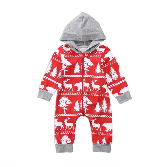 Bilo New Casual Baby Girl Boys Clothes Christmas Long Sleeve Hoodie Romper Jumpsuit Clothes Outfit Set (3-6 Months)