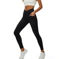 thumbnail image 4 of uublik High Rise Straight Leg Pants for Women Stretchy Pants Pull On Jeggings High Waisted Denim Leggings Casual Pants with Pockets, Black, 4 of 5