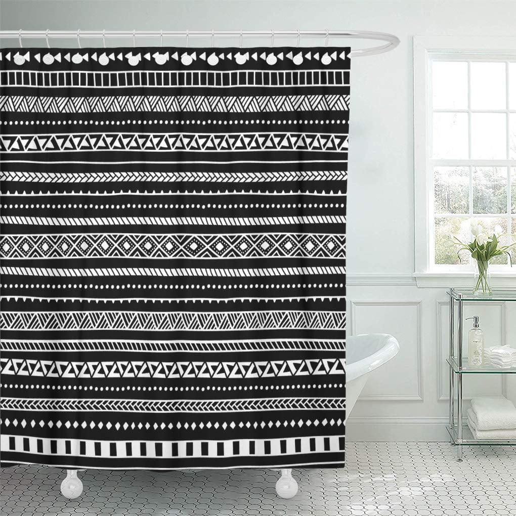 CYNLON Aztec Black and White Striped Pattern Ethnic Tribal Motifs Bathroom Decor Bath Shower
