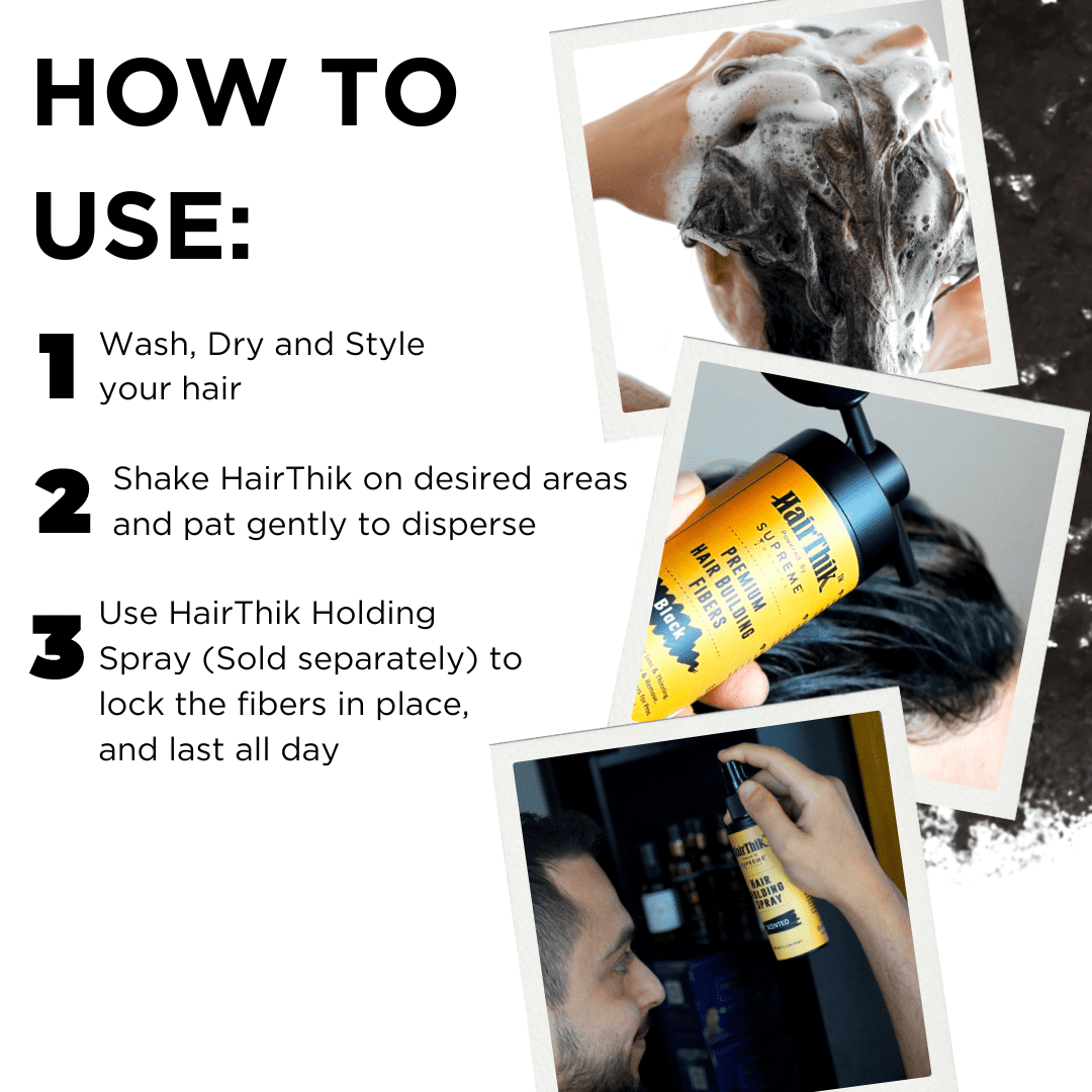 HairThik Hair Building Fibers - Instantly Fill in Fine or Thinning Hair for Thicker, Fuller-Looking Hair for Men & Women – Hair Thinning & Balding solution | BLACK, 25 Grams - HFR/25B