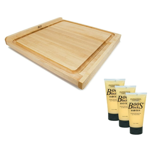 John Boos Block Maple Wood 23.75" Square Cutting Board and Moisture Cream Set