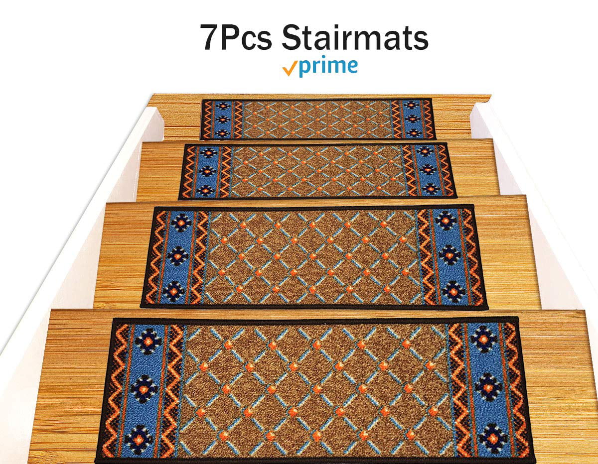8.5 x 26 Gloria Rug High Pile Non-Skid Rubber Backing Gripper Carpet Stair Treads Non- Slip Beautiful Design- Washable Stair Mat Area Rug Set of 7 … 2217-Camel 