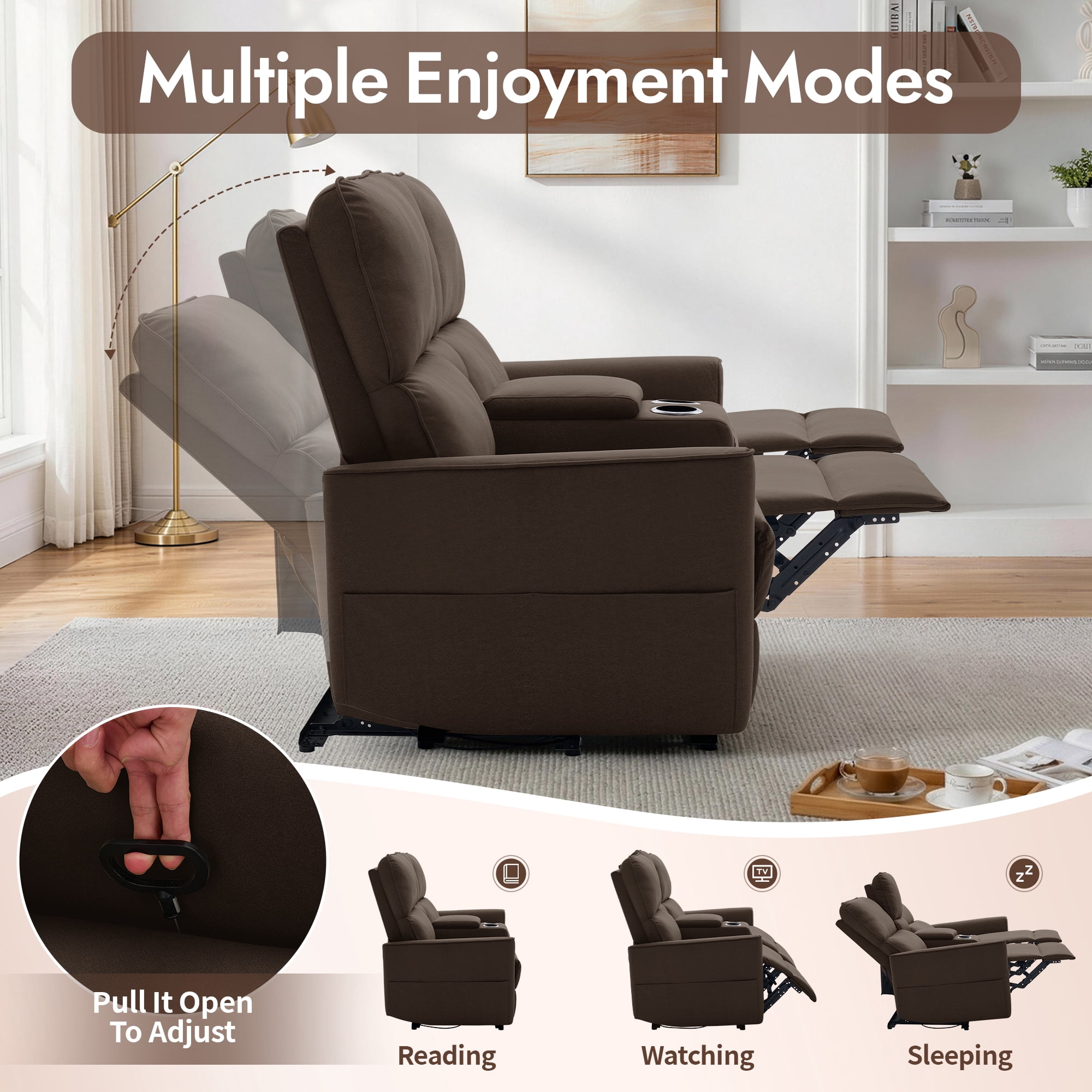 Korser 2-Seater Recliner Sofa with Pillow,Double Recliner Loveseat with Storage Console, Side Pockets, Cup Holders Manual Recliner Sofa for Living Room,Dark Brown