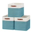 thumbnail image 1 of HNZIGE Cubos y cestas de almacenamiento plegables (paquete de 3) – Contenedor de almacenamiento de 13 pulgadas con asas de cuero para juguetes, ropa, armario de niños (blanco y verde azulado), 1 of 1