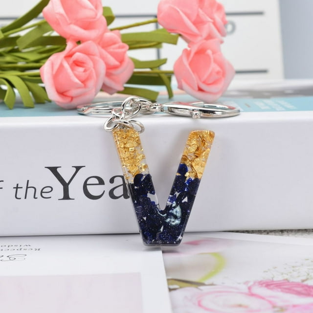Car Key Chain with 26 English Letter Options Crystal Gel Pendant for Bag or Vehicle Decoration