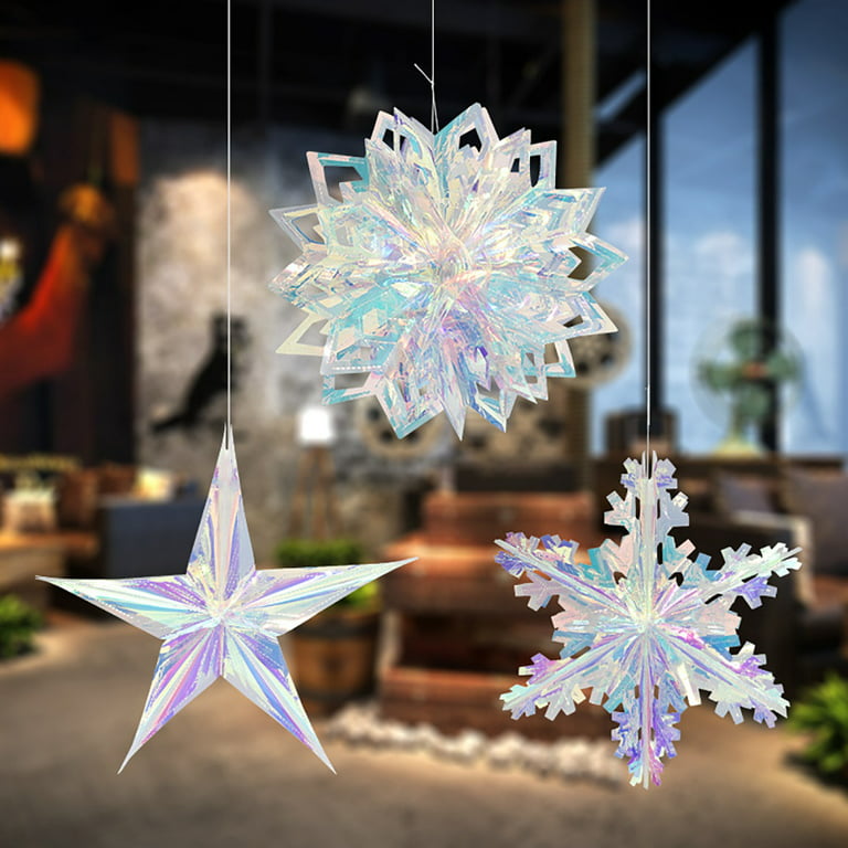 Christmas Hanging Ornament Iridescent Holiday Ceiling Decoration Xmas Tree Decor, Size: Small