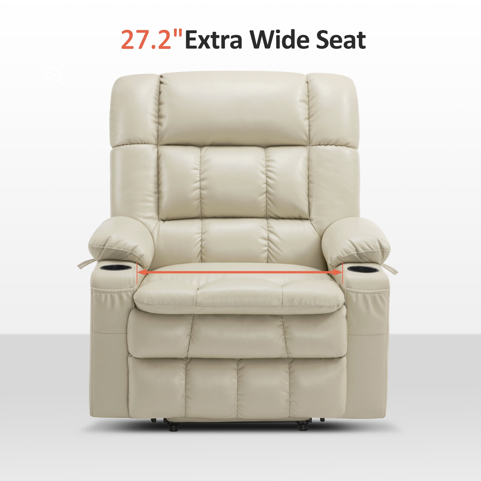 MCombo Oversized 27.2" Seat Width Dual Motor Power Lift Recliner Chair for Height 5'7"-6'2", Infinite Position, Faux Leather(Cream White)