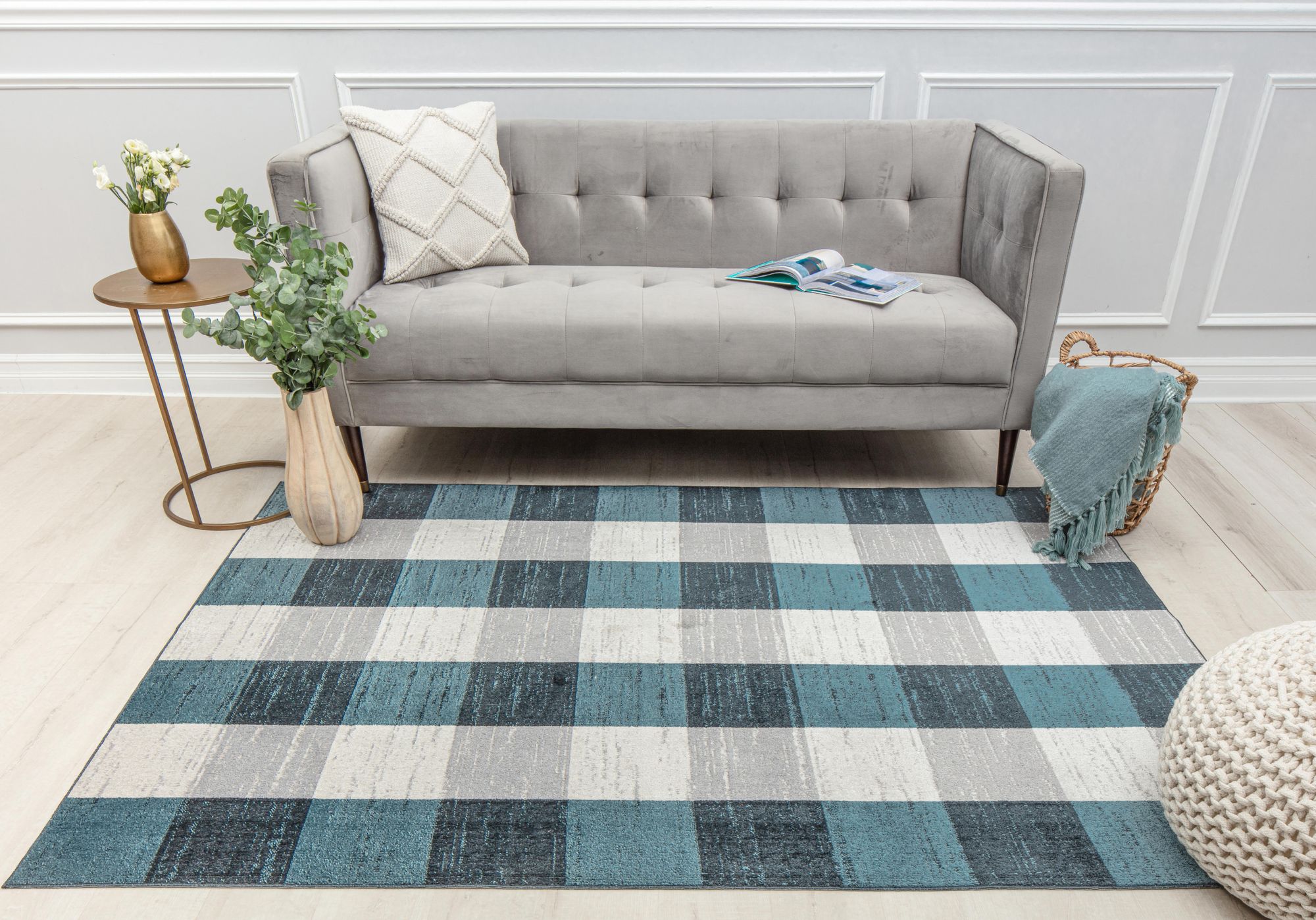 Rugs America Jaelyn JD65A Bedford Check Modern Contemporary Blue Area Rug, 8'0"X10'0"