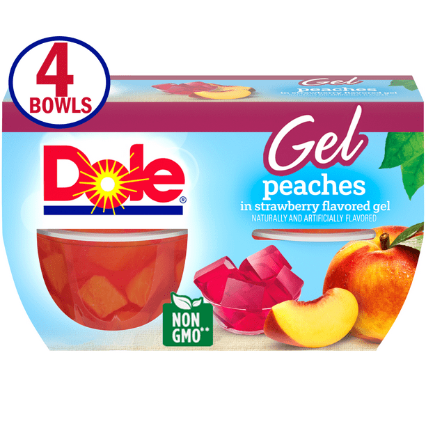 Dole Fruit Bowls Peaches in Strawberry Gel, 4.3 Oz Bowls, 4 Cups of
