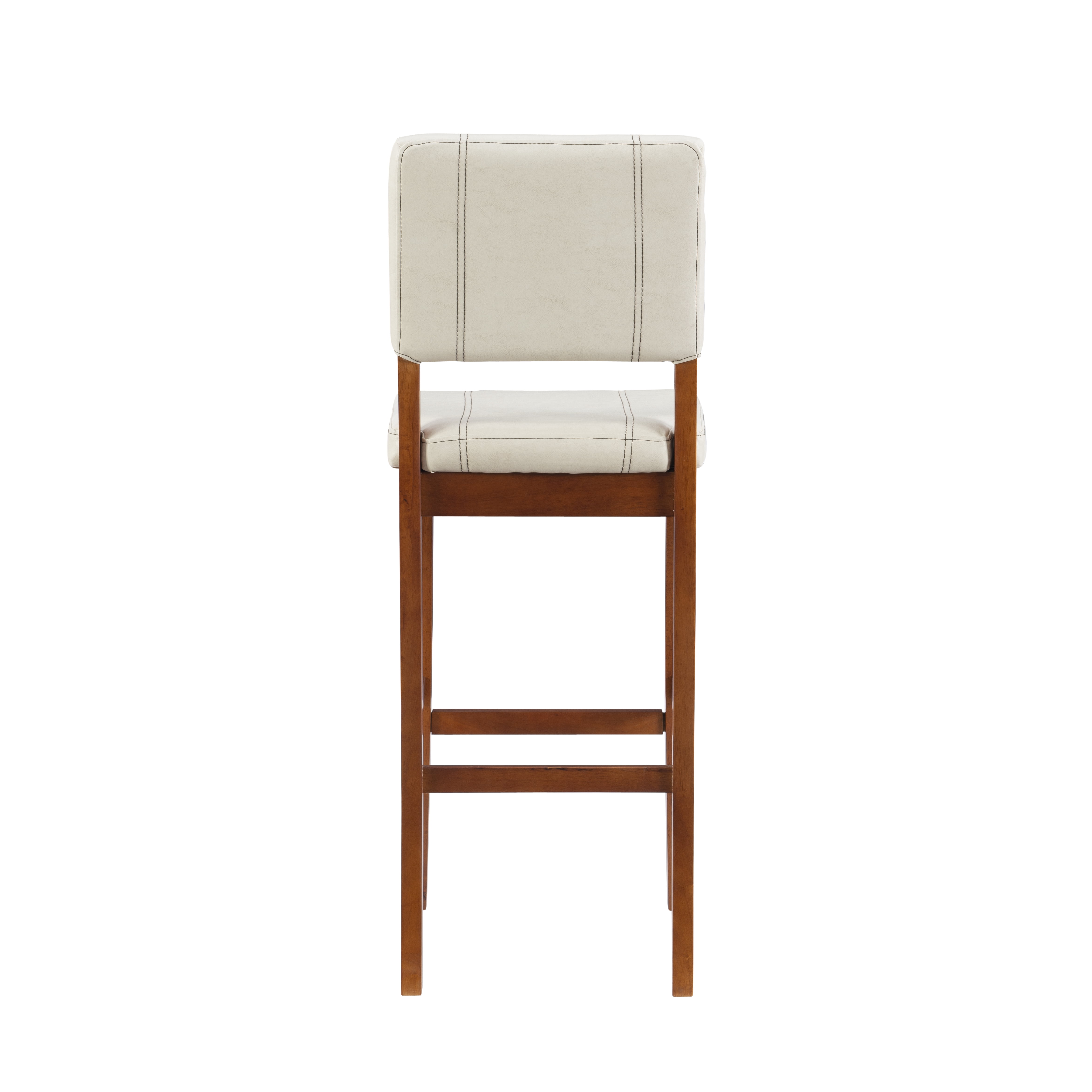 Linon Milano 30" Mid Back Indoor Upholstered Bar Stool, Medium Walnut/Cream Faux Leather