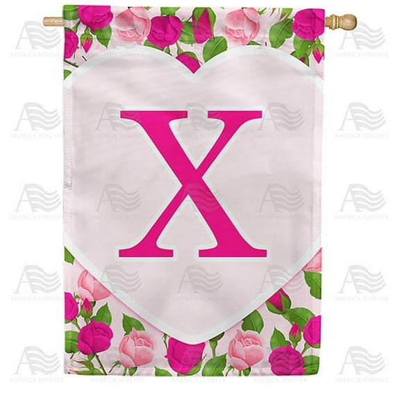 America Forever Flags Monogram Letter X House Flag - Pink Roses - 28 x 40 Inches, Happy Valentine's Day Pink Roses Love Heart Double Sided Flag, Seasonal Yard Outdoor Holiday Decor