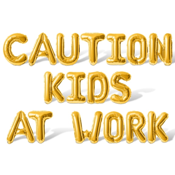 Letter Balloons - CAUTION KIDS AT WORK16" Inch Alphabet Letters Foil Mylar Balloon Construction Themed Birthday Party Banner (Gold)