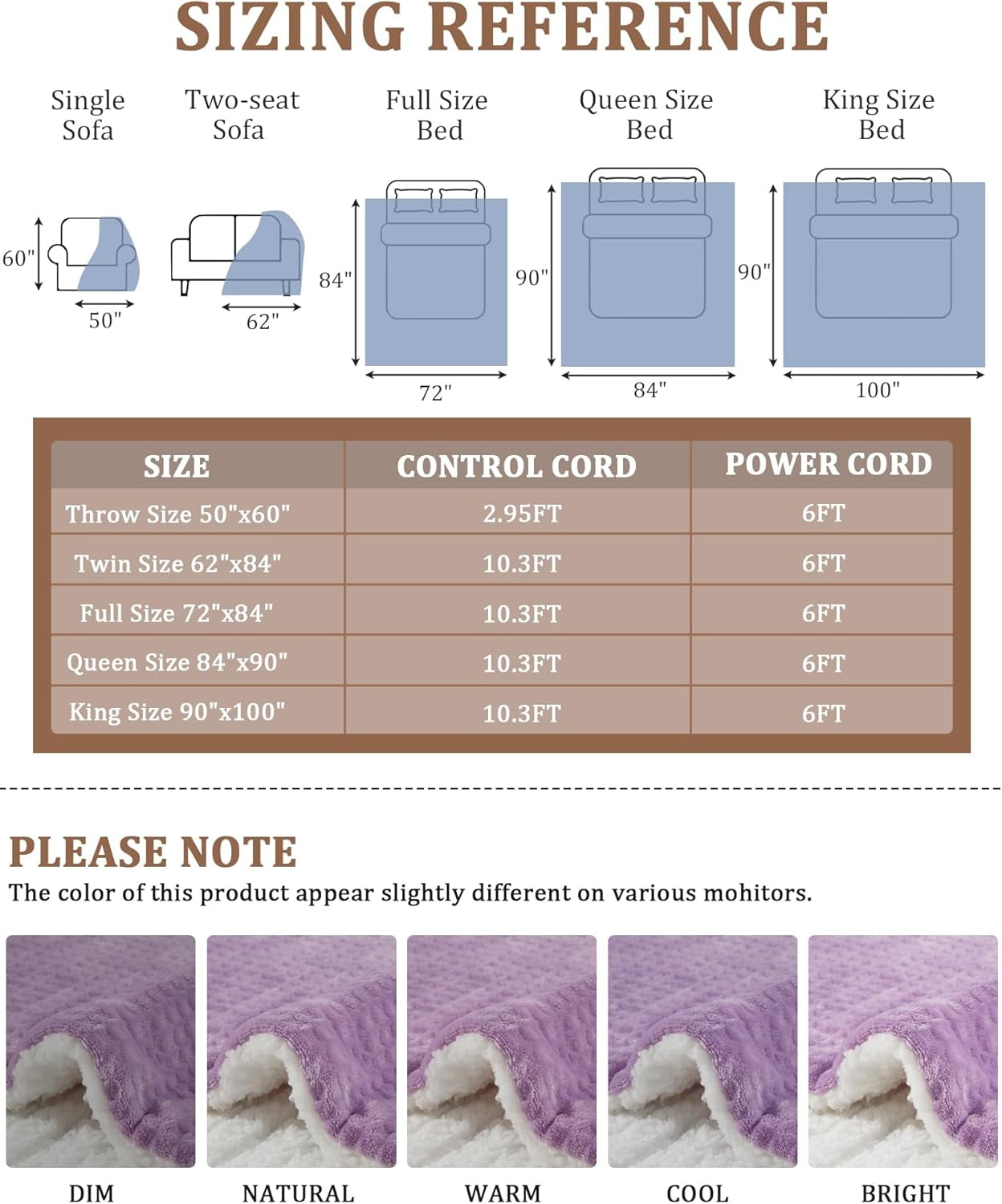 GARVEE Electric Blanket Queen Size with Dual Control,90"x84" Soft Flannel Waffle Heated Blankets,4 Heating Levels & 10 Hours Auto Off,Purple