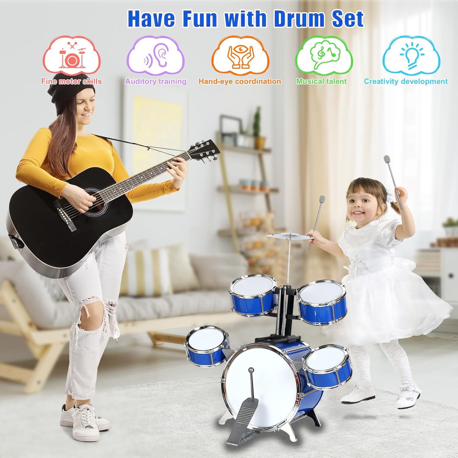 Kids Drum Set for 3-7 Year Old, Jazz Rock Drum Toddler Toy, Musical Instrument Toys for Boys Girls Birthday Christmas Gifts