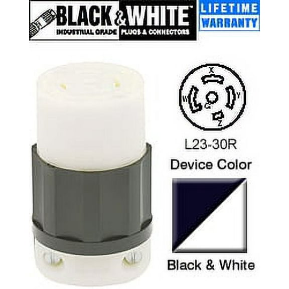 Leviton 2833 Connector Locking Blade L23-30R 30A 347/480V 3PY 4P5W Grounding - Black-White