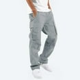 thumbnail image 2 of Mens Pants Solid Multiple Pockets Outdoor Straight Type Fitness Pants Cargo Pants Trousers, 2 of 9