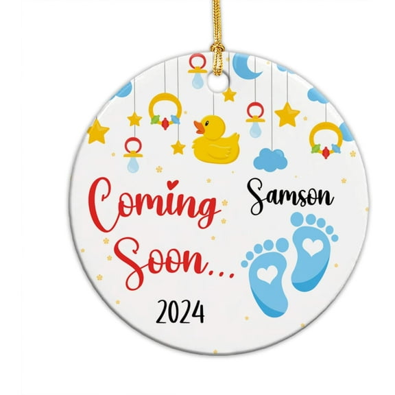 Baby Coming Soon 2025 Ceramic Ornament, Personalized Baby Bump First Christmas Ornament, Pregnancy Announcement Ornament Gift for Husband Grandparents Name New Baby Boy Girl Ornament Xmas 5qYiqz
