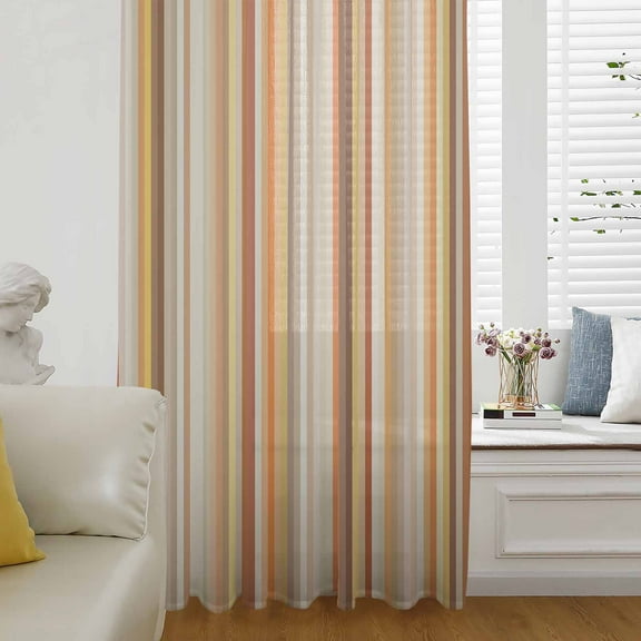 Burnt Orange Striped Semi Sheer Curtains Drapes for Living Room, Bedroom, French Doors Window 108 Inches Long, Farmhouse Orange Ombre Stripes Rod Pocket Chiffon Curtain Drapery Voile Draperies Panel