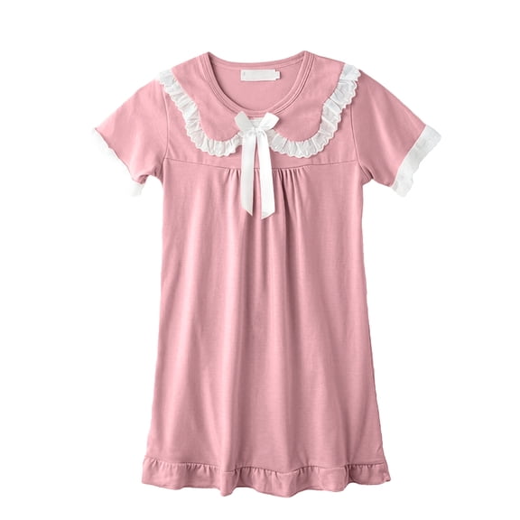 Auroural Summer Dresses For Girls 10-12 Children's Summer Solid Color Short-sleeved Turn-down Collar Dress Homewear Sleeping Dress For Kids 11-12 Years
