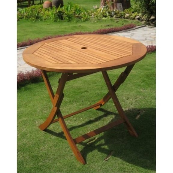 Round Patio Table Outdoor Folding Wood Table - Balau Wood Table for Garden Deck Porch